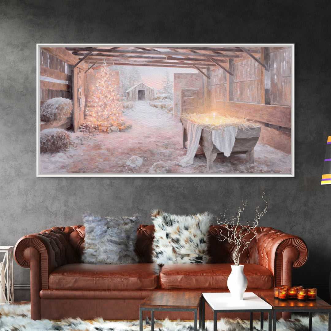 Manger Dawn Promise, Framed Canvas Print, Christian Christmas Art, Christian Art Canvas, Christmas Wall Art, Christian Wall Art, Christmas