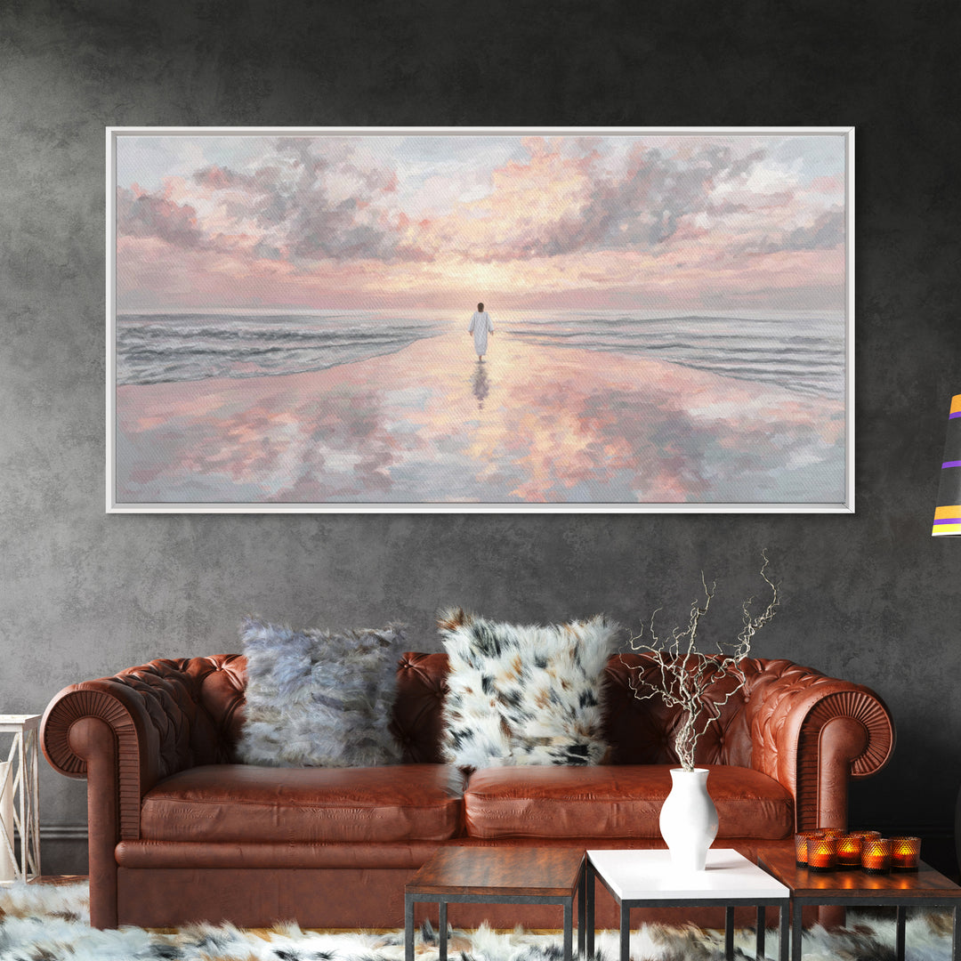 Heavenly Shore – Framed Canvas Print – Christian Wall Art – Large Jesus Painting – Christian Art Painting – Modern Christian Art – Christia