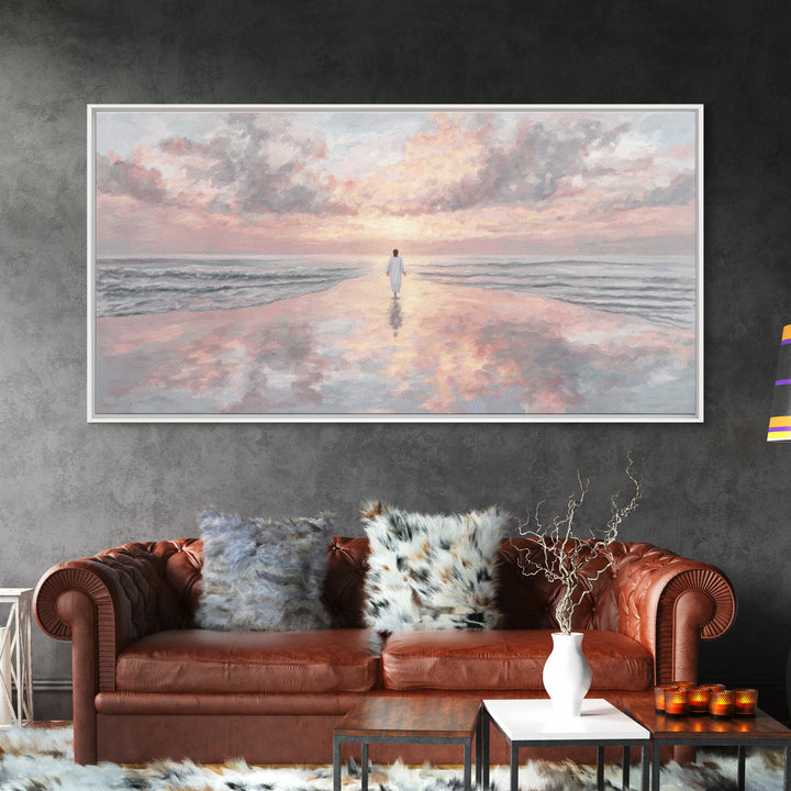 Heavenly Shore – Framed Canvas Print – Christian Wall Art – Large Jesus Painting – Christian Art Painting – Modern Christian Art – Christia