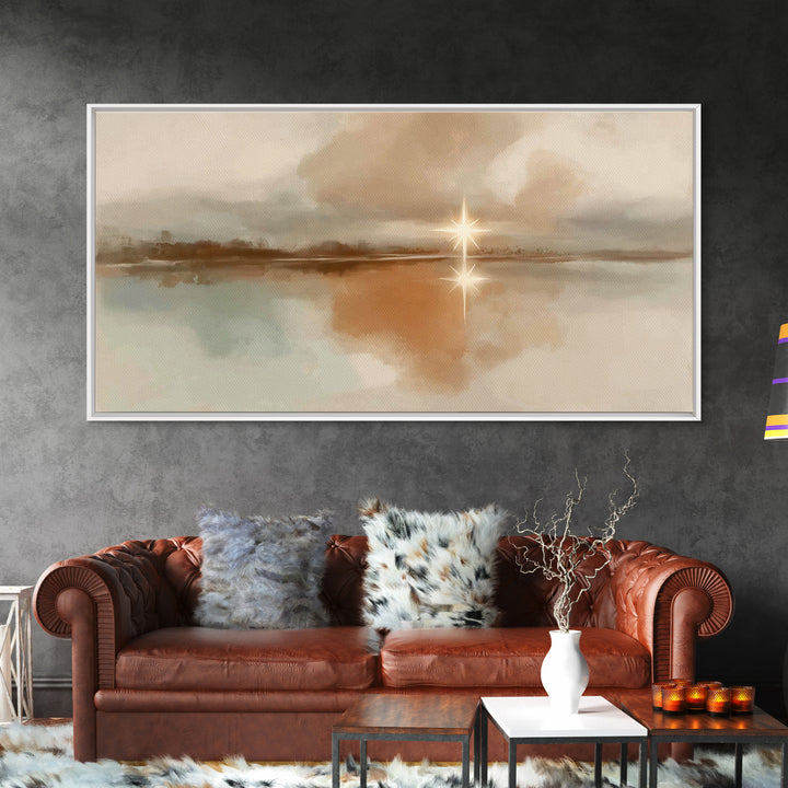 Star Over Stillness – Framed Canvas Print – Christian Art Canvas – Christian Wall Art – Minimalist Christian Art – Christmas Art – Christia