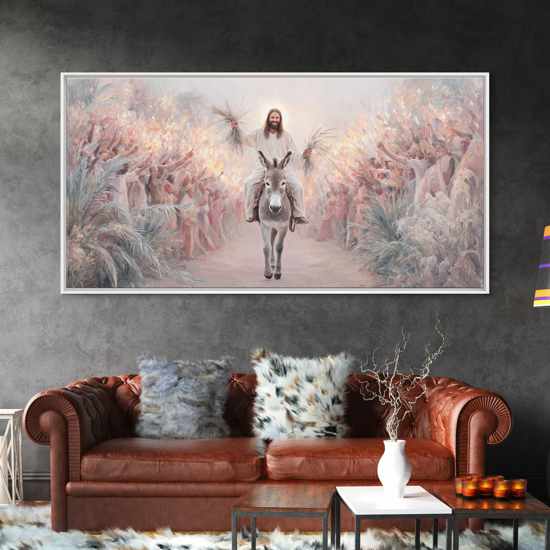 Palm Procession Joy, Framed Canvas Print, Christian Wall Art, Christian Art Canvas, Christian Gift, Christmas Art, Jesus Painting