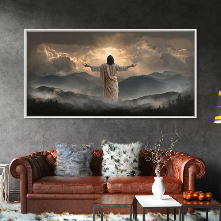 Mountain Glory Light - Framed Canvas Print - Christian Art Canvas - Christian Wall Art - Jesus Painting - Christian Gift - Christmas Art