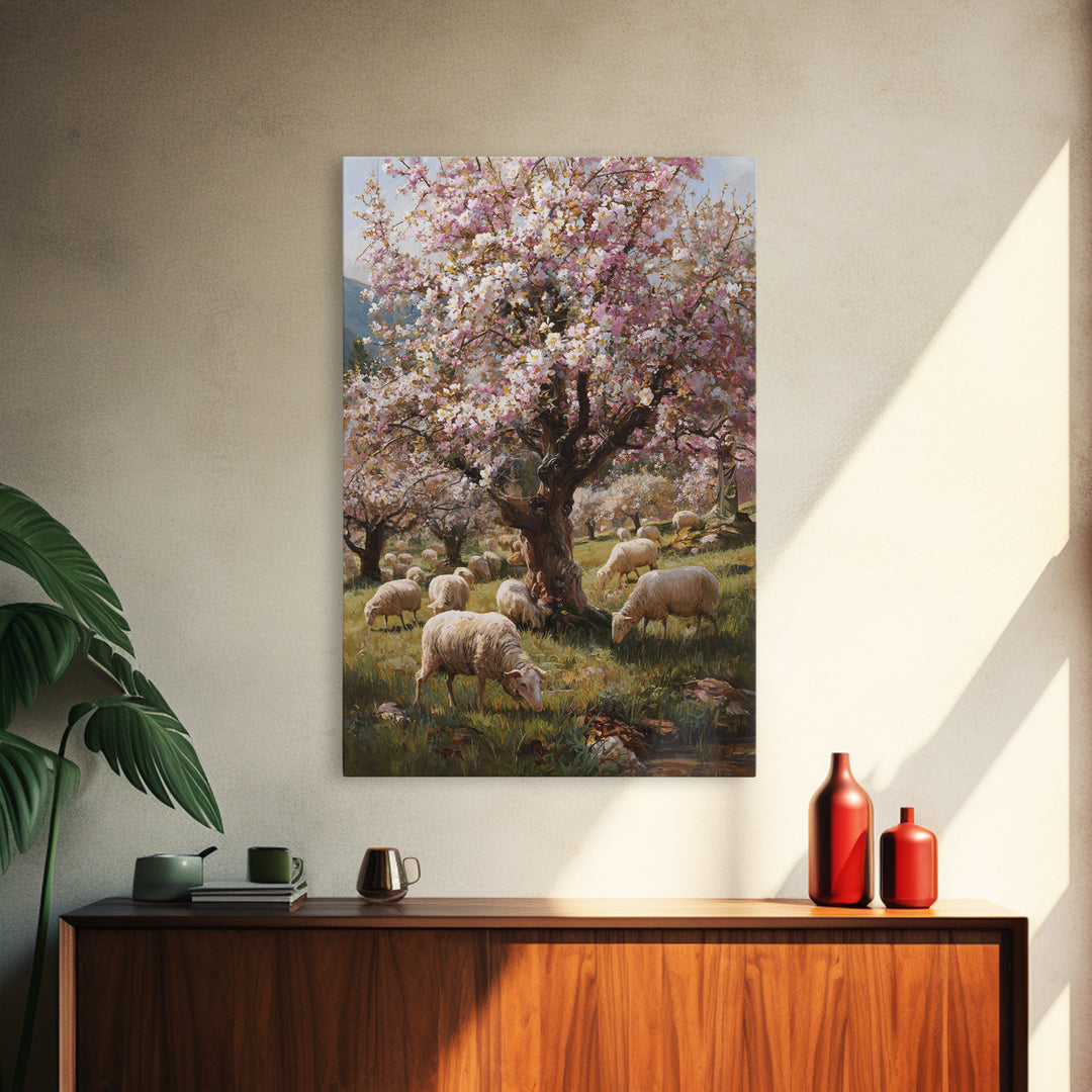 Shepherd Of Blossoms – Framed Canvas Print – Christian Wall Art – Jesus Painting – Christian Christmas Art – Christian Art Canvas