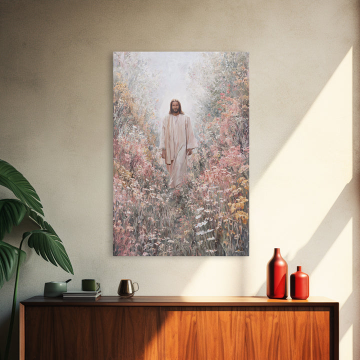 Radiant Garden Light | Framed Canvas Print | Christian Art Canvas | Jesus Painting | Modern Christian Art | Christian Wall Art | Christian