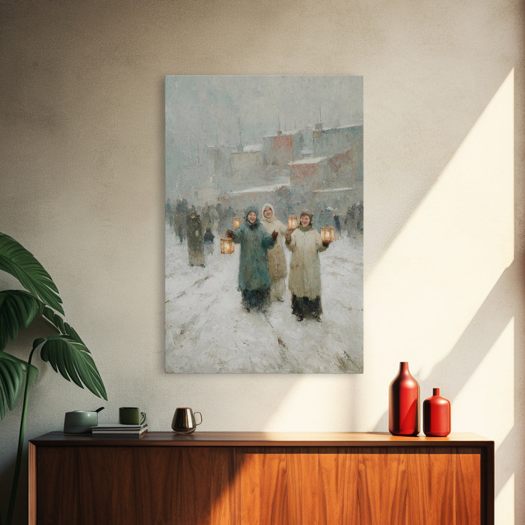 Snowy Companions – Framed Canvas Print – Christian Art Canvas – Christmas Wall Art – Christian Christmas Art – Christian Decor