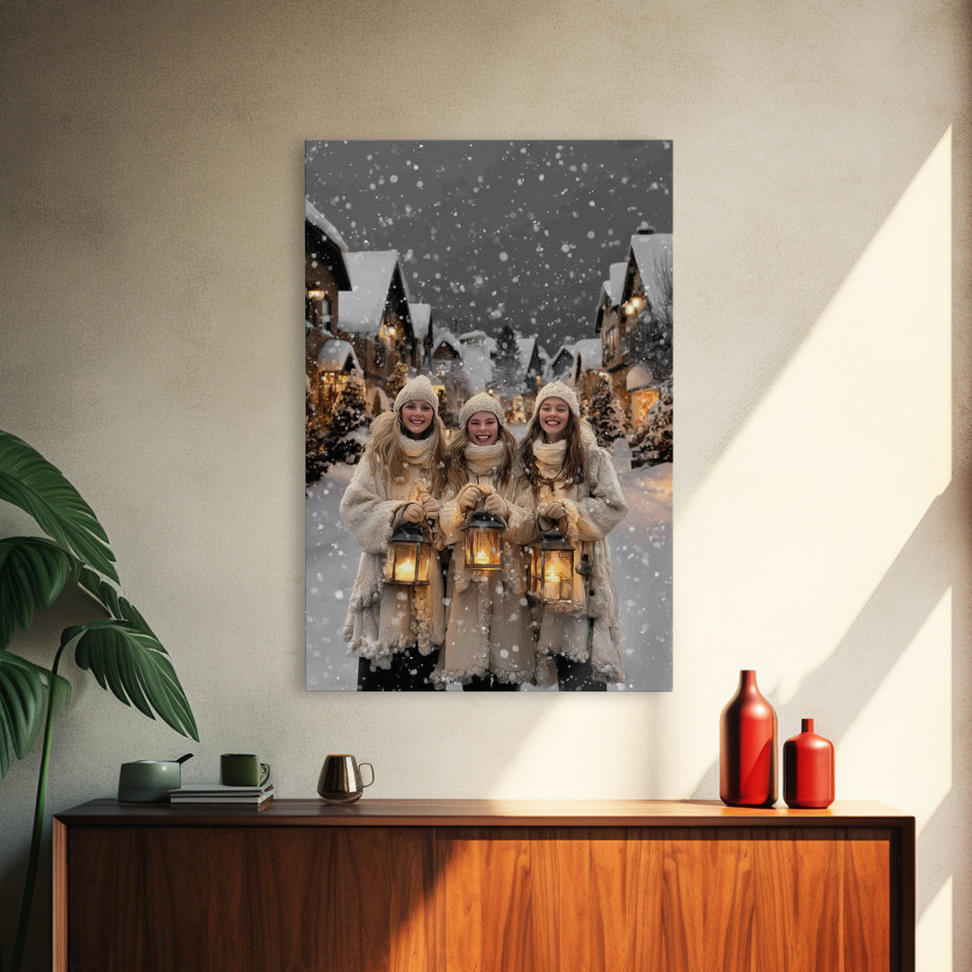 City Lanterns – Framed Canvas Print – Christian Wall Art – Christian Art Canvas – Christmas Art – Vintage Christmas Art