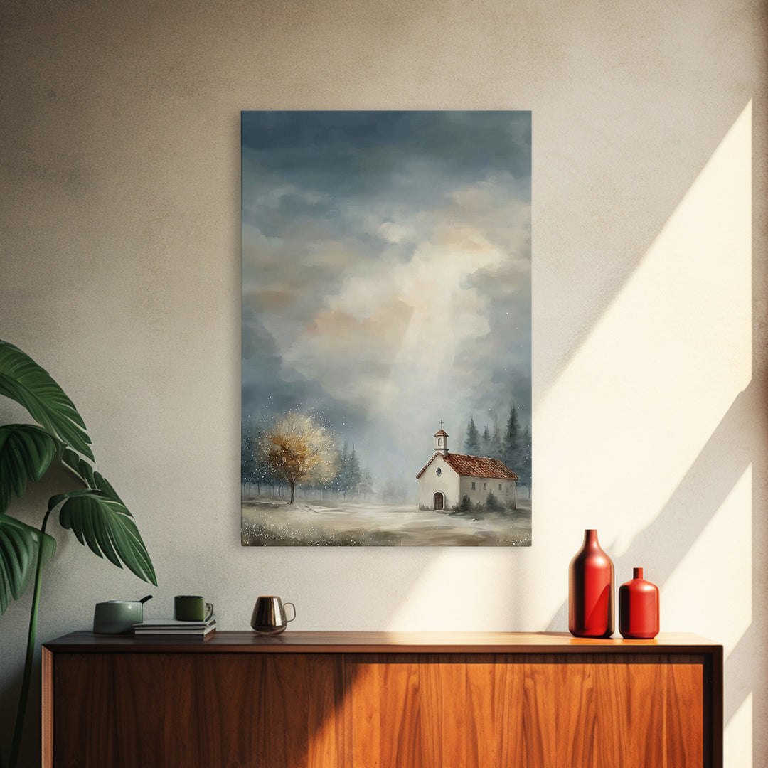 Mountain Chapel – Framed Canvas Print – Christian Art Canvas – Christian Wall Art – Christian Painting – Christian Decor