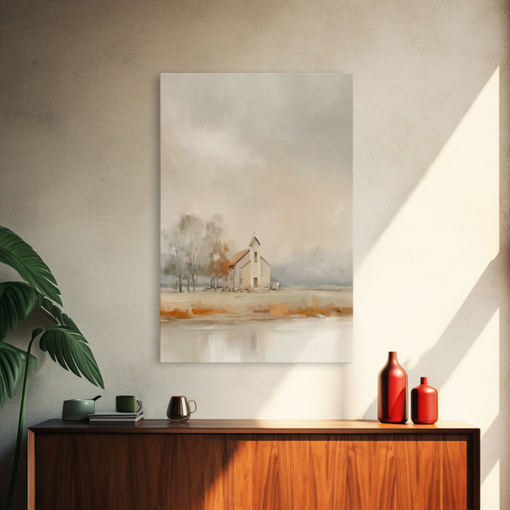 Autumn Chapel – Framed Canvas Print – Christian Wall Art – Christian Art Canvas – Christian Painting – Christian Decor