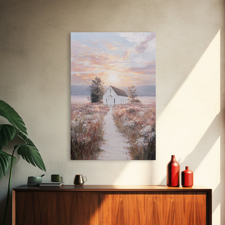 Sunrise Chapel – Framed Canvas Print – Christian Wall Art – Christian Art Canvas – Christian Painting – Christian Decor