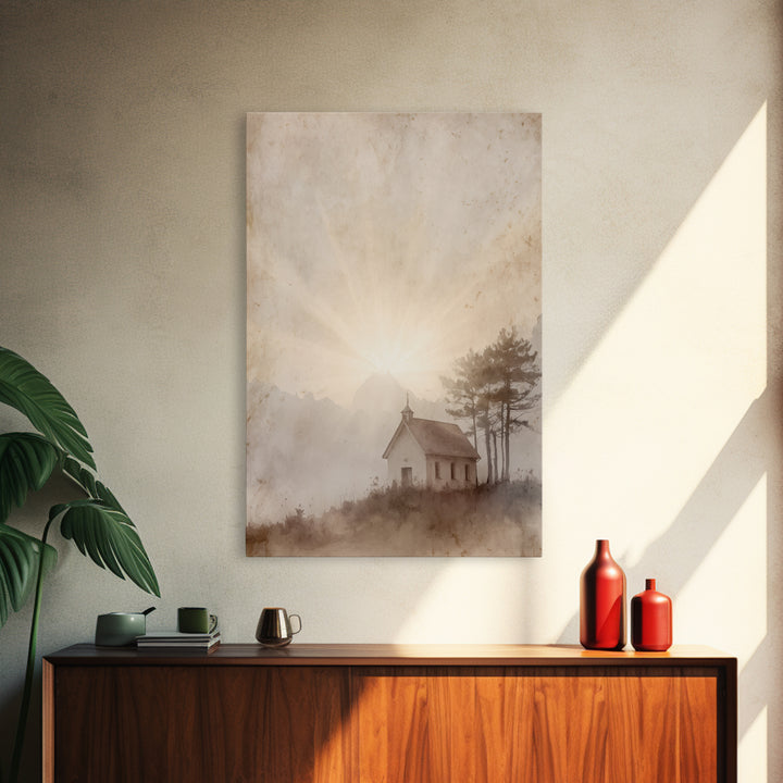 Dawn Chapel Grace – Framed Canvas Print – Christian Art Canvas – Christian Wall Art – Minimalist Christian Art – Christian Painting