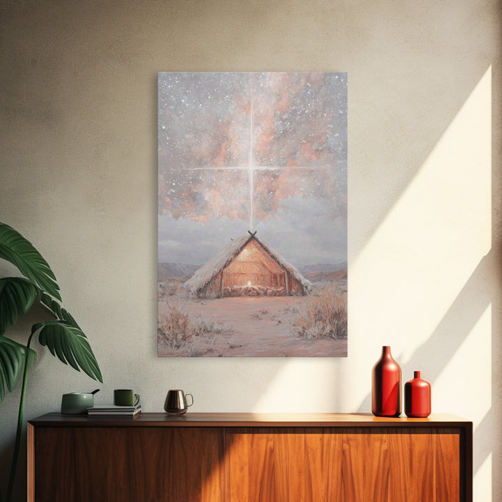 Heavenly Birth Light, Framed Canvas Print, Christian Wall Art, Christian Christmas Art, Jesus Painting, Christmas Canvas Wall Art, Christia