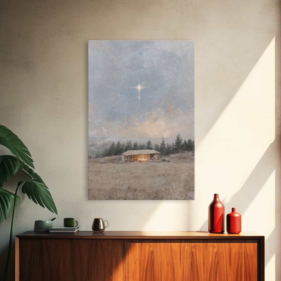 Silent Nativity Star – Framed Canvas Print – Christian Art Work – Christmas Art Prints – Jesus Painting – Christian Decorations – Modern Ch