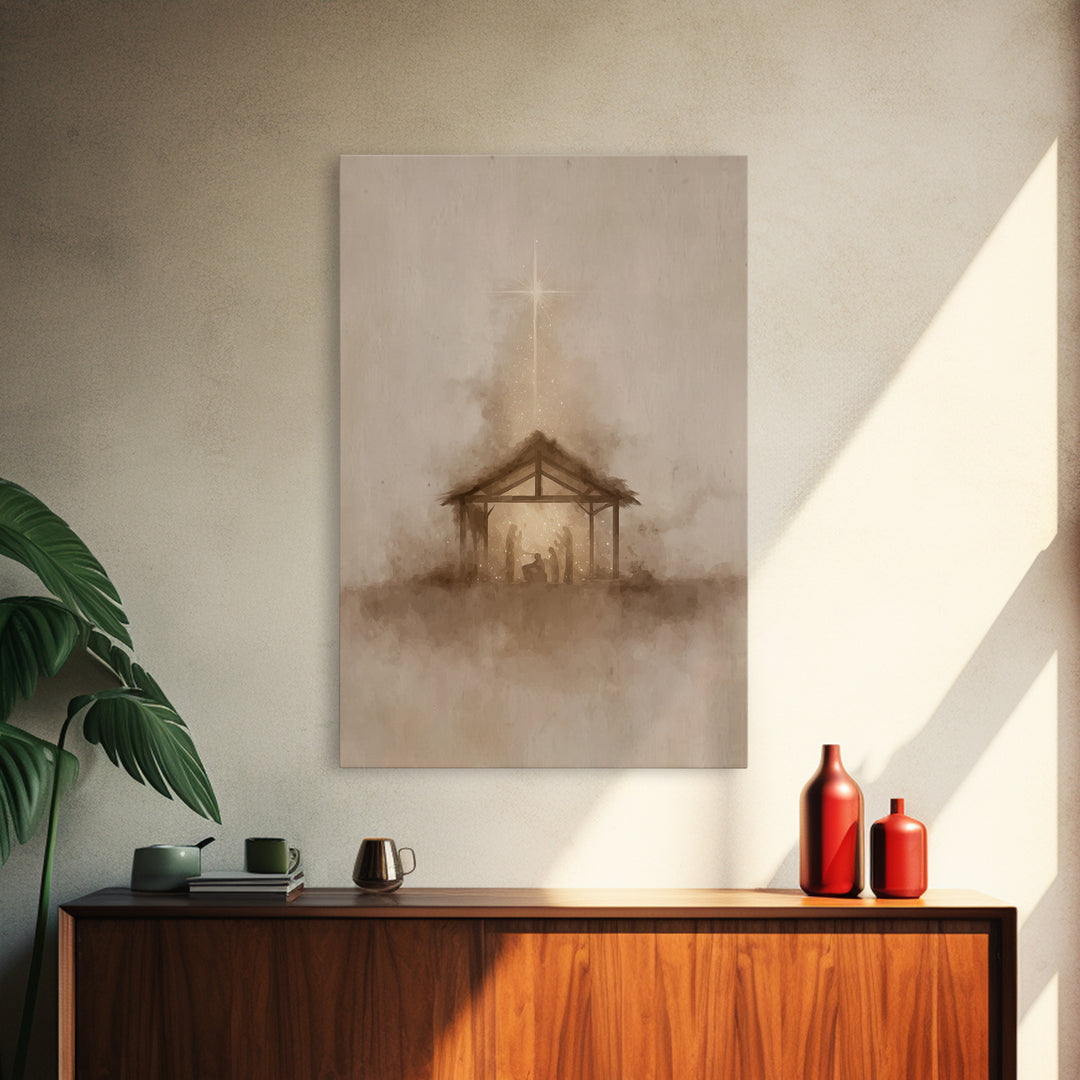 Nativity Radiance, Framed Canvas Print, Christian Art Canvas, Christmas Wall Art, Jesus Painting, Christian Christmas Art, Minimalist Chris