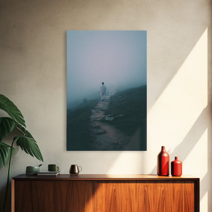 Misty Path – Framed Canvas Print – Christian Art Canvas – Jesus Painting – Christian Wall Art – Moody Christian Art – Christian Gift
