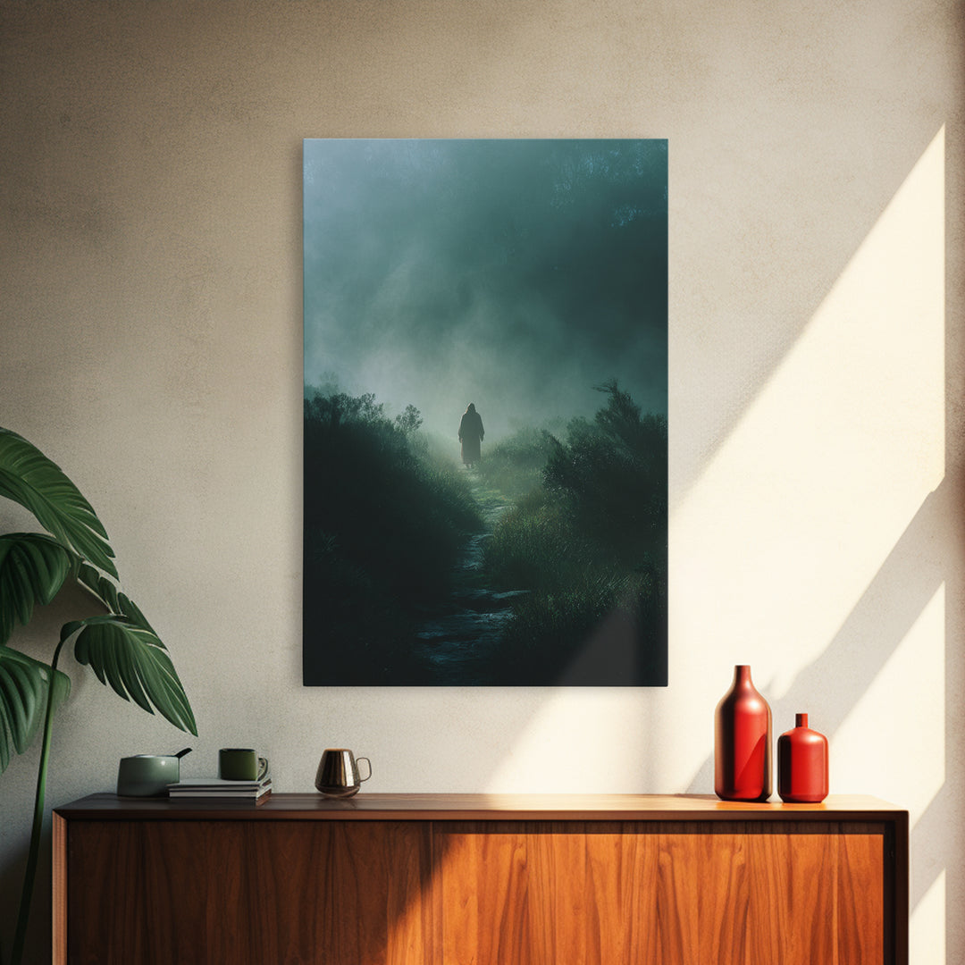Emerald Dawn, Framed Canvas Print, Christian Wall Art, Jesus Painting, Christian Art Canvas, Moody Christian Art, Christian Christmas Art