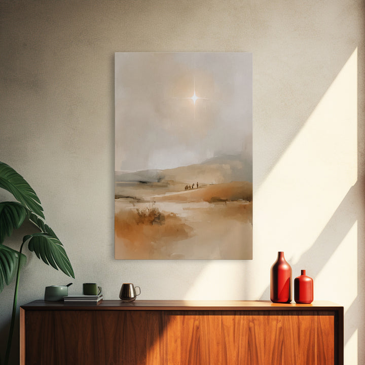 Desert Light Journey – Framed Canvas Print – Christian Art – Christmas Canvas Wall Art – Christian Painting – Jesus Christmas Art