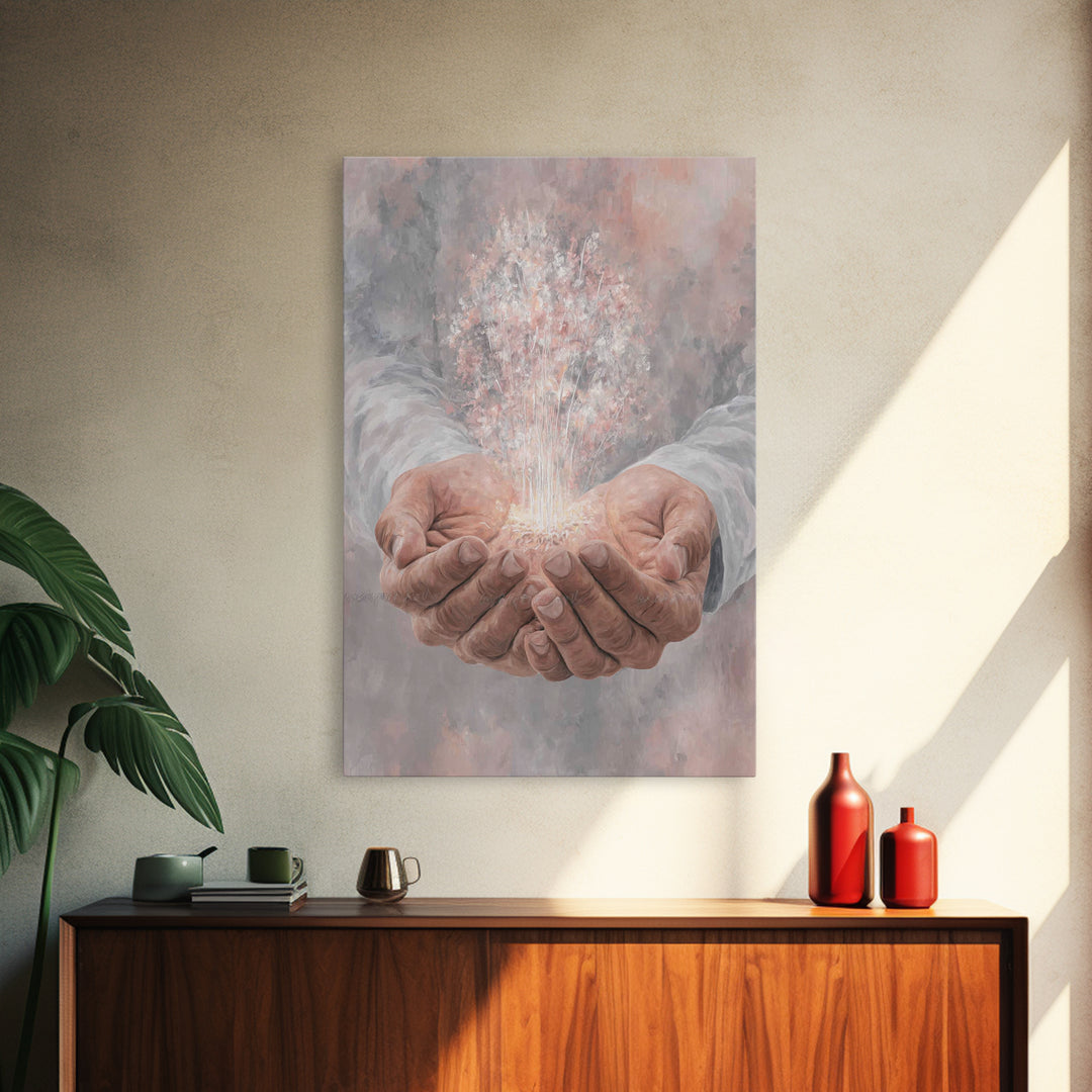 Hands Of Renewal , Framed Canvas Print, Christian Art Canvas, Christian Wall Art, Modern Christian Art, Jesus Painting, Christian Gift