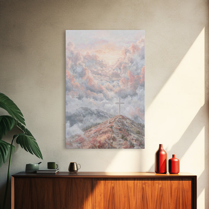Heavenly Cross Peak – Framed Canvas Print – Christian Wall Art – Christian Art Print – Modern Christian Art – Christmas Art Prints – Christ