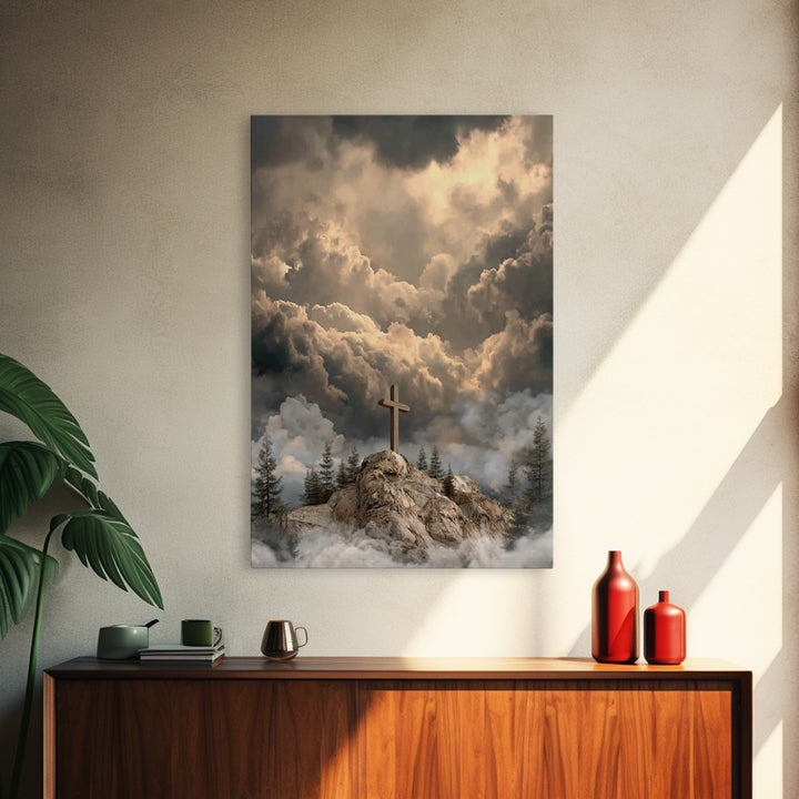 Light Over Zion – Framed Canvas Print – Christian Wall Art – Christian Art Work – Subtle Christian Paintings – Moody Christmas Art – Christ