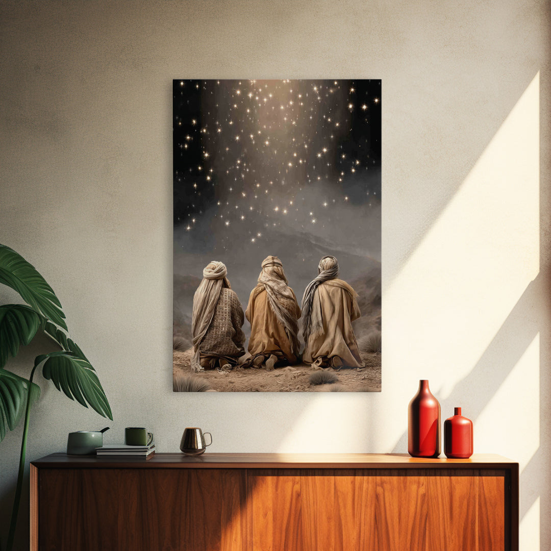 Guiding Star Night – Framed Canvas Print – Christian Christmas Art – Christian Wall Art – Christmas Art Framed – Retro Christmas Art – Chri
