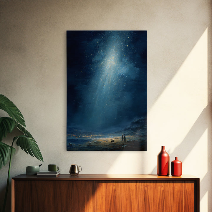 Night Of Promise | Framed Canvas Print | Christian Wall Art | Christian Christmas Art | Christmas Wall Art | Christian Art Canvas | Moody C