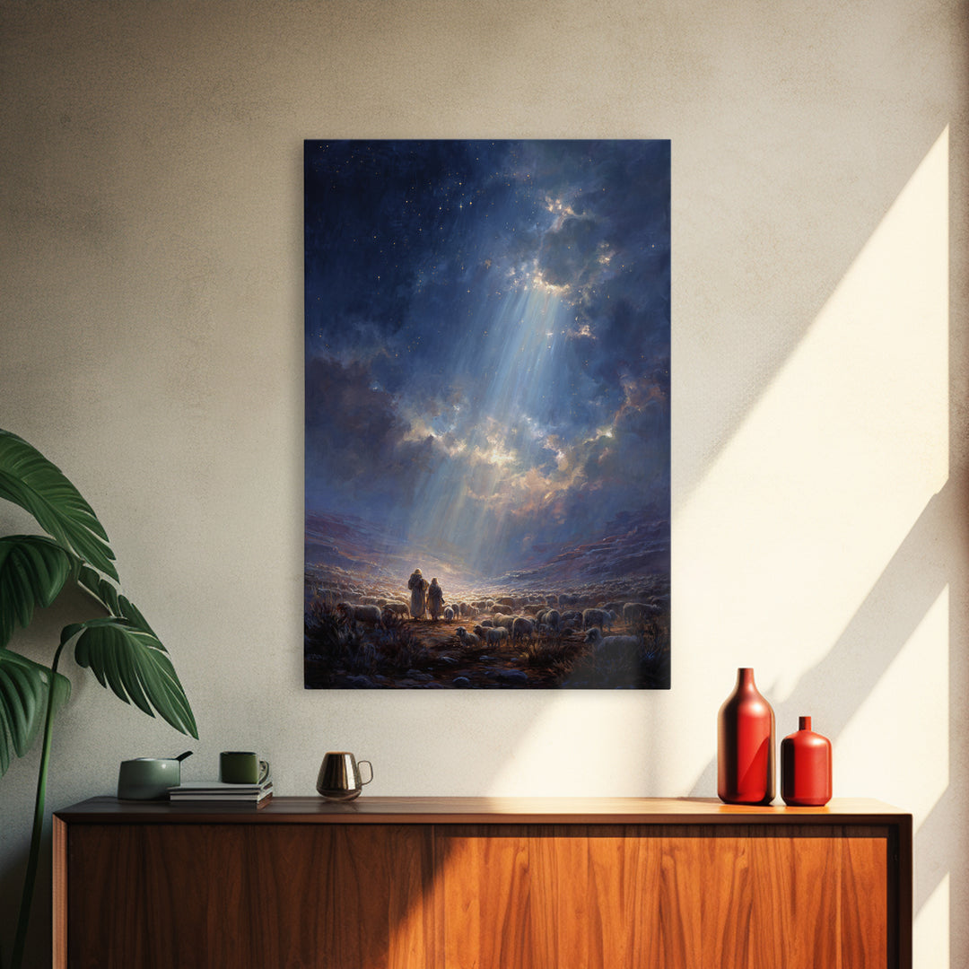 Heaven’s Radiance – Framed Canvas Print – Christian Wall Art – Christian Christmas Art – Large Christian Painting – Christmas Art Prints –