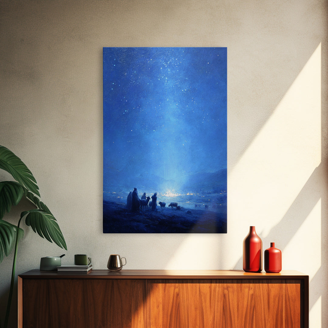 Bethlehem Blue – Framed Canvas Print – Christian Wall Art – Christian Christmas Art – Christmas Canvas Wall Art – Blue Christian Art – Chri