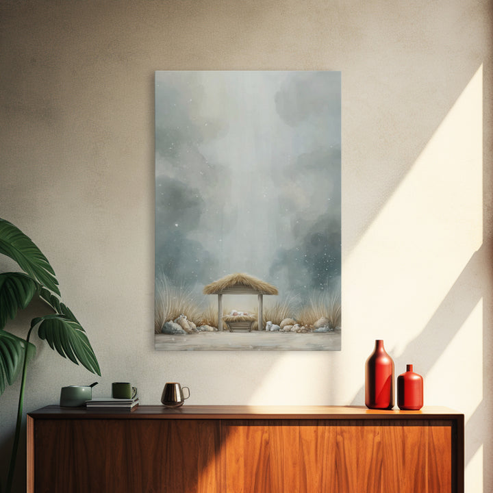 Heavenly Manger Light – Framed Canvas Print – Christian Wall Art – Christian Art Canvas – Christmas Art – Christian Decor – Jesus Art