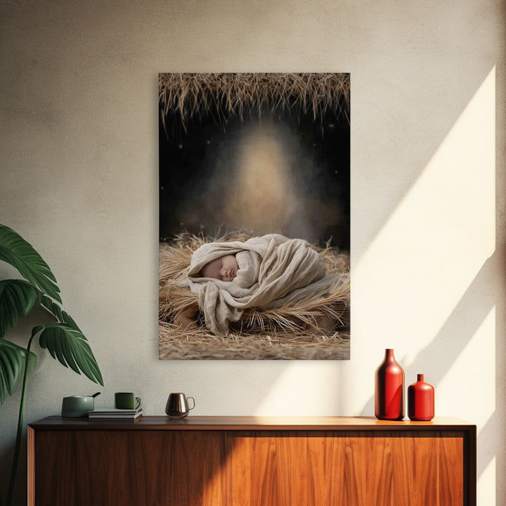 Heavenly Infant Glow – Framed Canvas Print – Christmas Art Prints – Christian Wall Art – Jesus Christmas Art – Christian Art Canvas – Chris