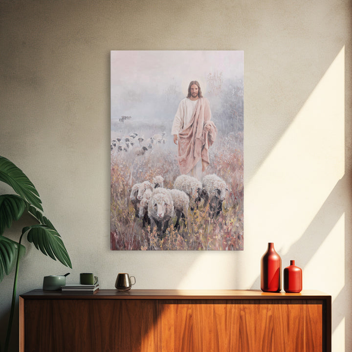 Morning Shepherd Path, Framed Canvas Print, Christian Art Canvas, Christian Wall Art, Christian Painting, Pastoral Scenery, Christian Decor