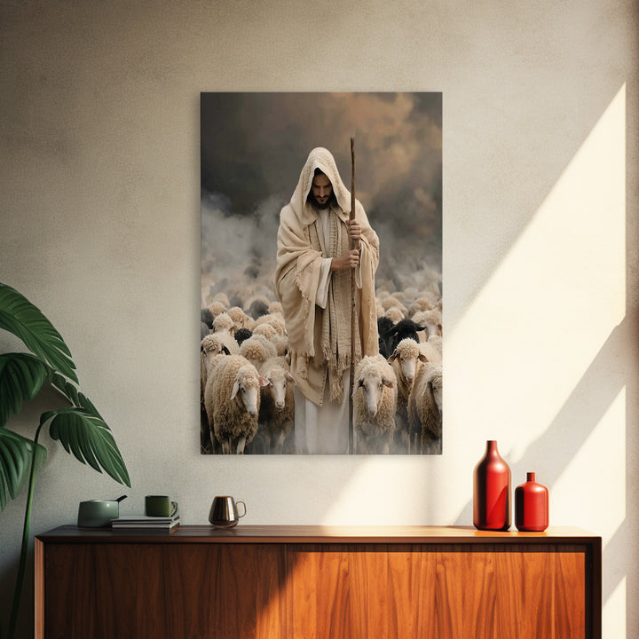 Eternal Shepherd Peace – Framed Canvas Print – Christian Art Canvas – Christian Wall Art – Jesus Painting – Christian Decorations – Christi
