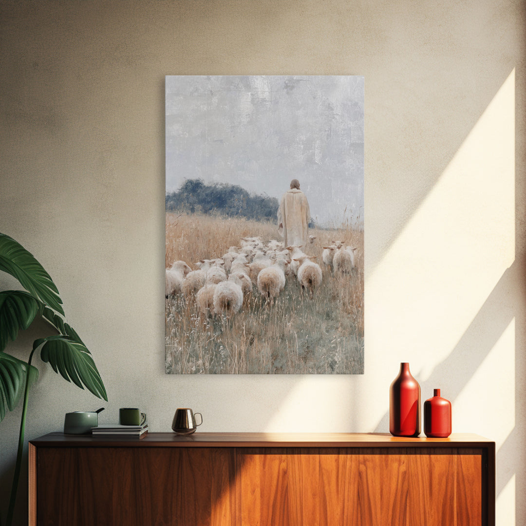 Shepherds Of Grace – Framed Canvas Print – Christian Wall Art – Modern Christian Painting – Jesus Art Print – Christian Decorations – Chris