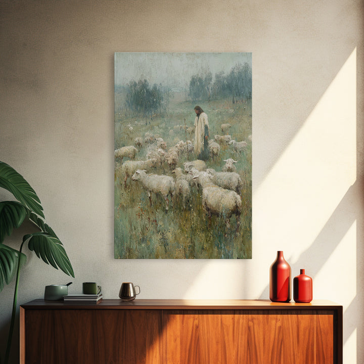 Quiet Shepherd Path | Framed Canvas Print | Christian Wall Art | Christian Christmas Art | Jesus Canvas Art | Christian Art Canvas | Vintag