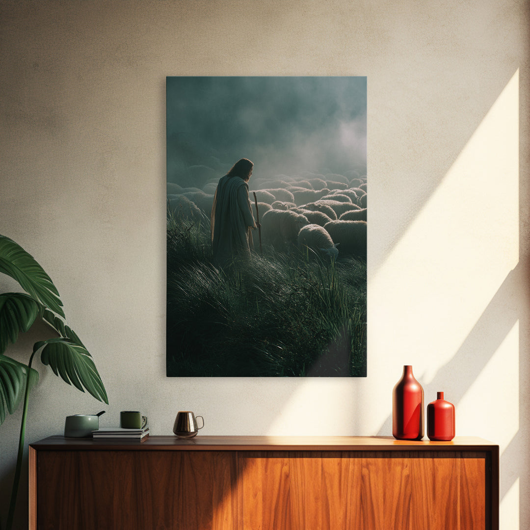 Fields Of Shepherding – Framed Canvas Print – Christian Art Canvas – Modern Christian Art – Jesus Painting – Christian Wall Art – Christian