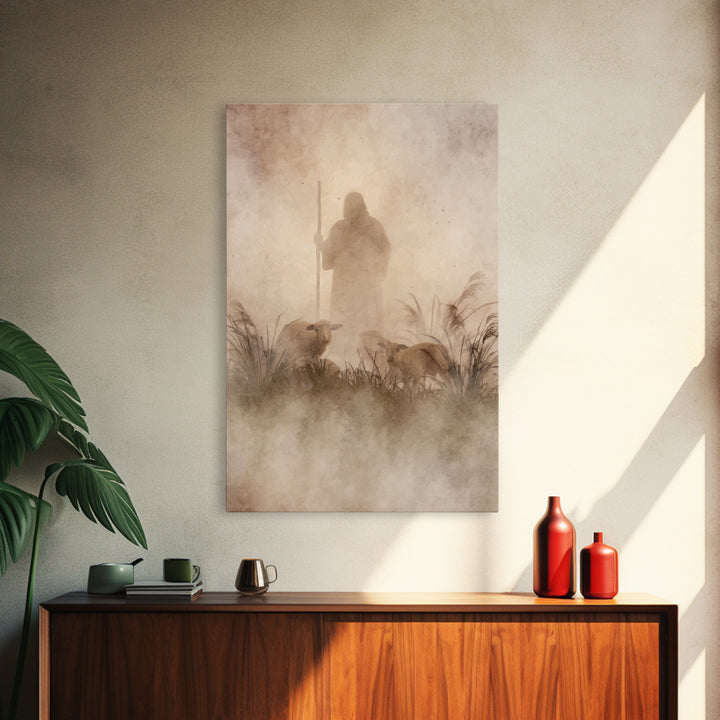 Guardian In The Mist | Framed Canvas Print | Christian Art Canvas | Jesus Painting | Moody Christian Art | Christian Wall Art | Subtle Chri