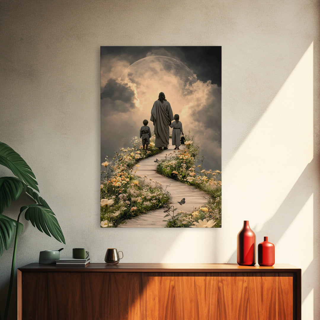 Pathway Of Light | Framed Canvas Print | Christian Wall Art | Jesus Painting | Christian Christmas Art | Christian Art Canvas | Christian D