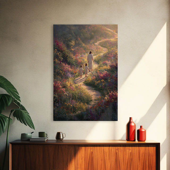 Eternal Bloom Path, Framed Canvas Print, Christian Wall Art, Jesus Painting, Christian Art Canvas, Christian Christmas Art, Christian Decor