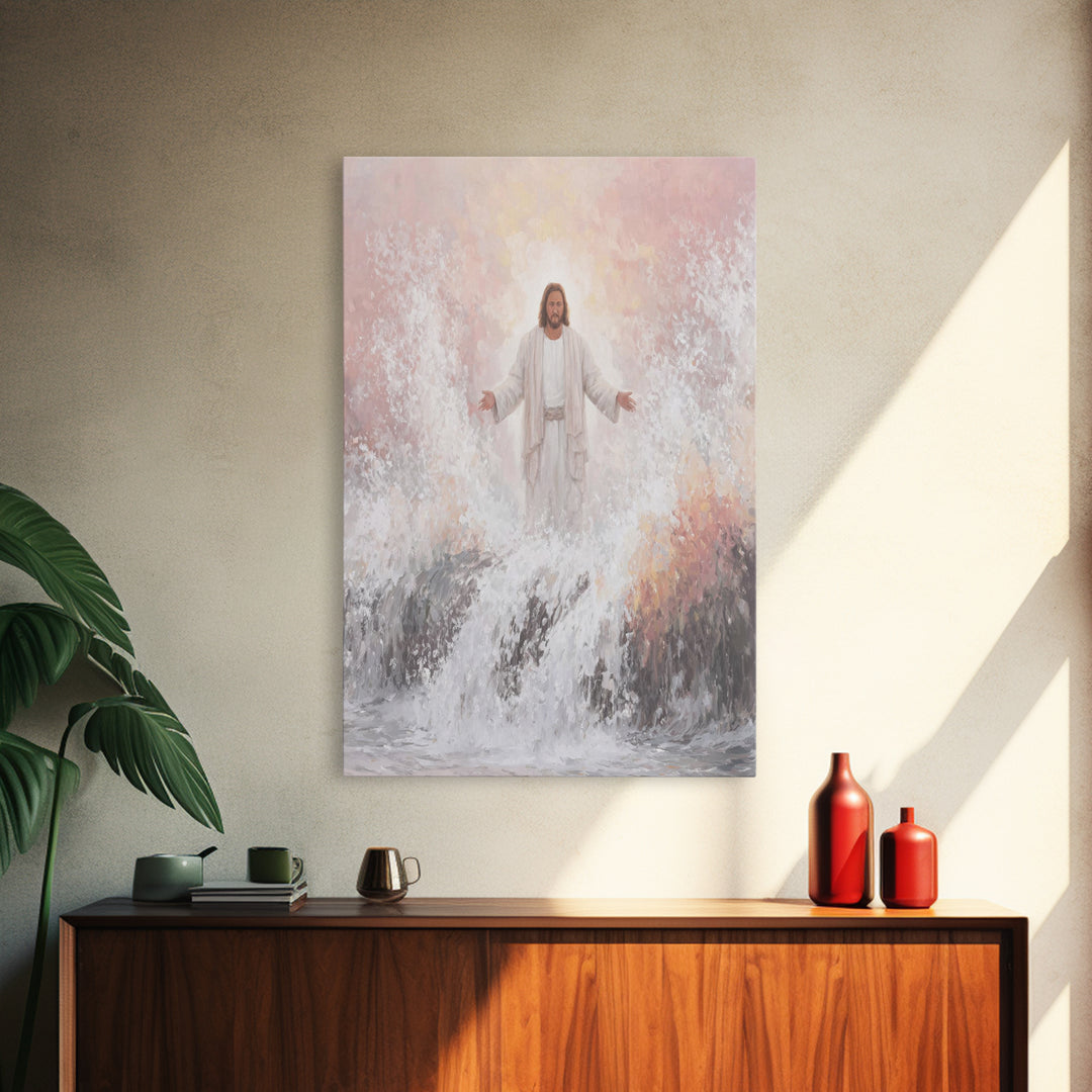 Waves Of Grace – Framed Canvas Print – Christian Wall Art – Jesus Painting – Christian Art Canvas – Christian Christmas Art – Modern Christ