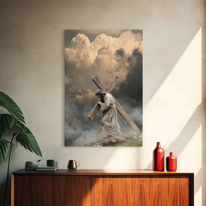 Enduring Savior – Framed Canvas Print – Large Jesus Painting – Christian Art – Christian Wall Art – Moody Christian Art – Christian Christm