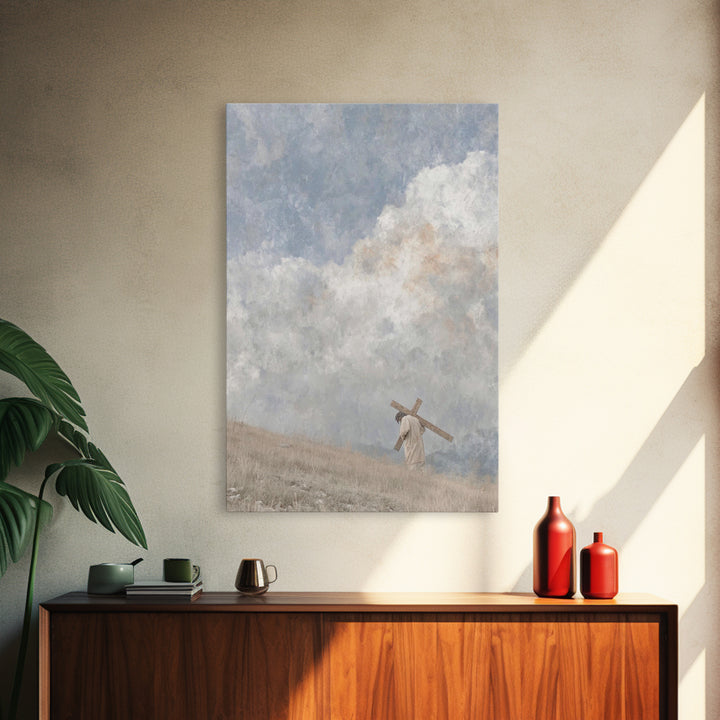 Silent Burden Road, Framed Canvas Print, Christian Art Canvas, Christian Paintings, Jesus Wall Art, Minimalist Christian Art, Subtle Christ