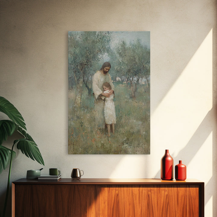 The Loving Shelter | Framed Canvas Print | Jesus Painting | Christian Wall Art | Christian Art Print | Modern Christian Art | Christian Gif