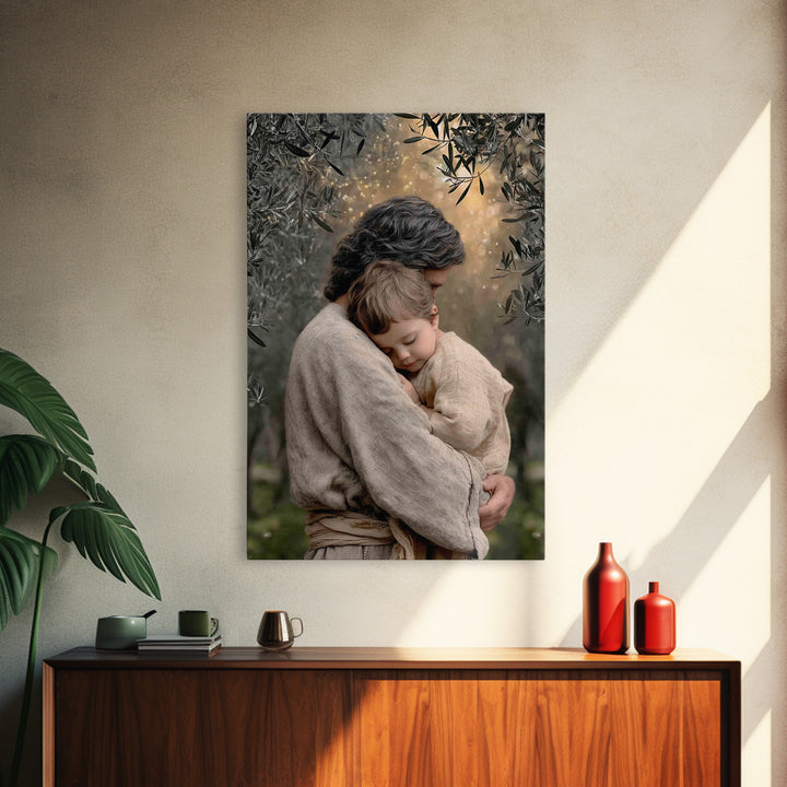 Quiet Orchard Peace | Framed Canvas Print | Christian Art Painting | Jesus Wall Art | Subtle Christian Art | Christian Decor | Large Christ