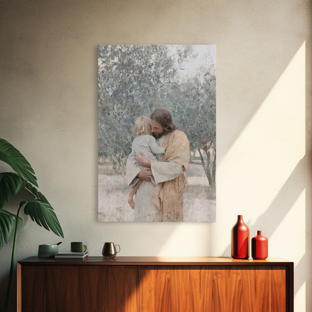 The Father’s Hold, Framed Canvas Print, Jesus Canvas Art, Christian Wall Art, Realistic Jesus Painting, Christian Decor For Home, Christian