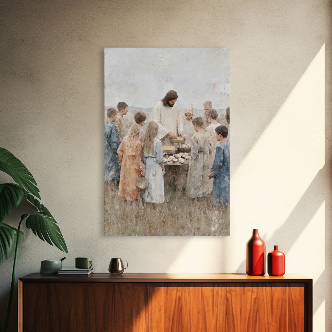 Gathered Blessings, Framed Canvas Print, Christian Art Canvas, Jesus Painting, Christian Wall Art, Subtle Christian Art, Christian Gift