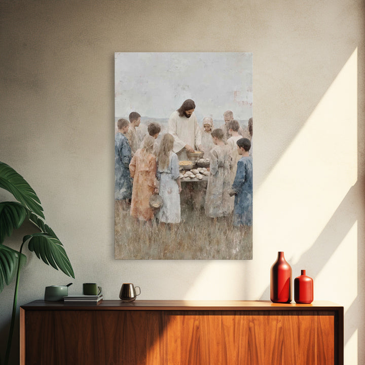 Gathered Blessings, Framed Canvas Print, Christian Art Canvas, Jesus Painting, Christian Wall Art, Subtle Christian Art, Christian Gift