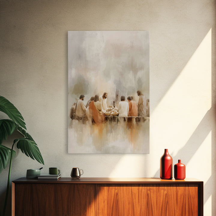 Sacred Supper Light – Framed Canvas Print – Christian Art Print – Jesus Canvas Art – Christian Wall Art – Large Christian Painting – Christ