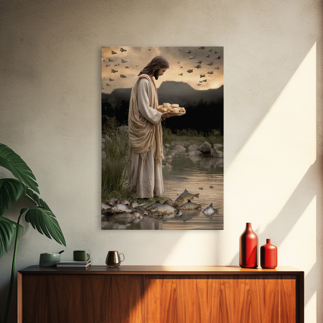 Miracle of Provision | Framed Canvas Print | Jesus Art Canvas | Christian Painting | Christian Wall Art | Modern Christian Painting | Chris