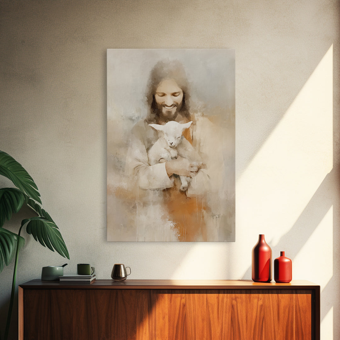 Lamb of Joy – Framed Canvas Print – Christian Art Canvas – Christian Painting – Jesus Art Print – Christian Wall Art – Christian Decor – Ch