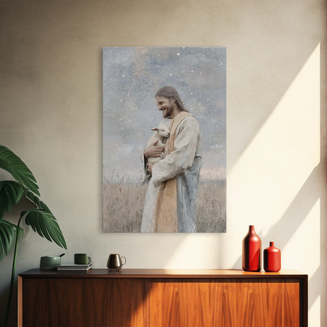 Joyful Meadow Grace – Framed Canvas Print – Christian Art Print – Jesus Painting – Christian Wall Art – Christian Decor – Christian Gift Id