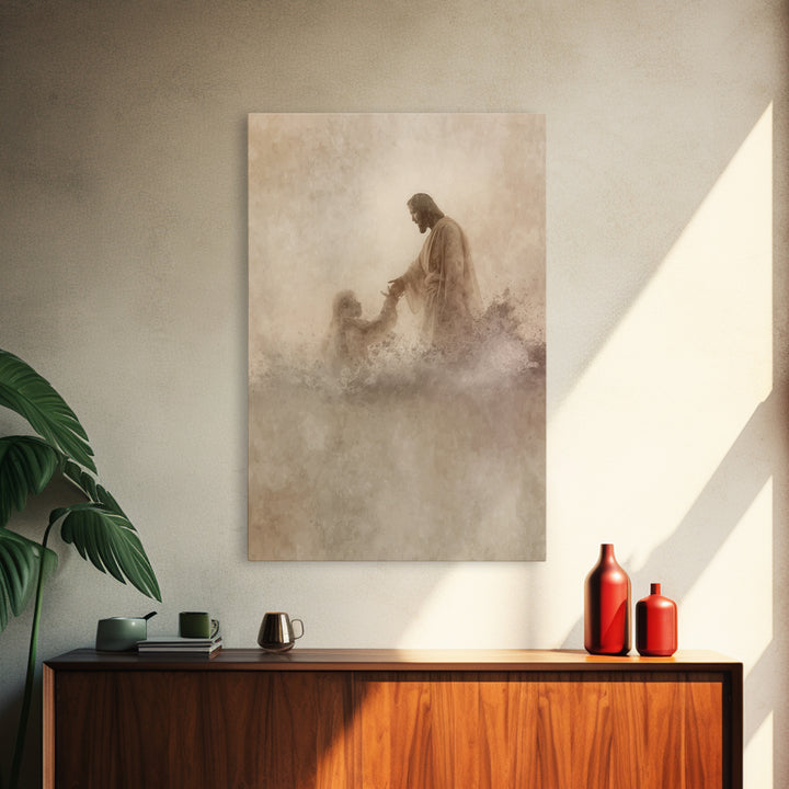 Saving Hand – Framed Canvas Print – Christian Wall Art – Jesus Painting – Christian Art Canvas – Christian Art Print – Christian Decoration